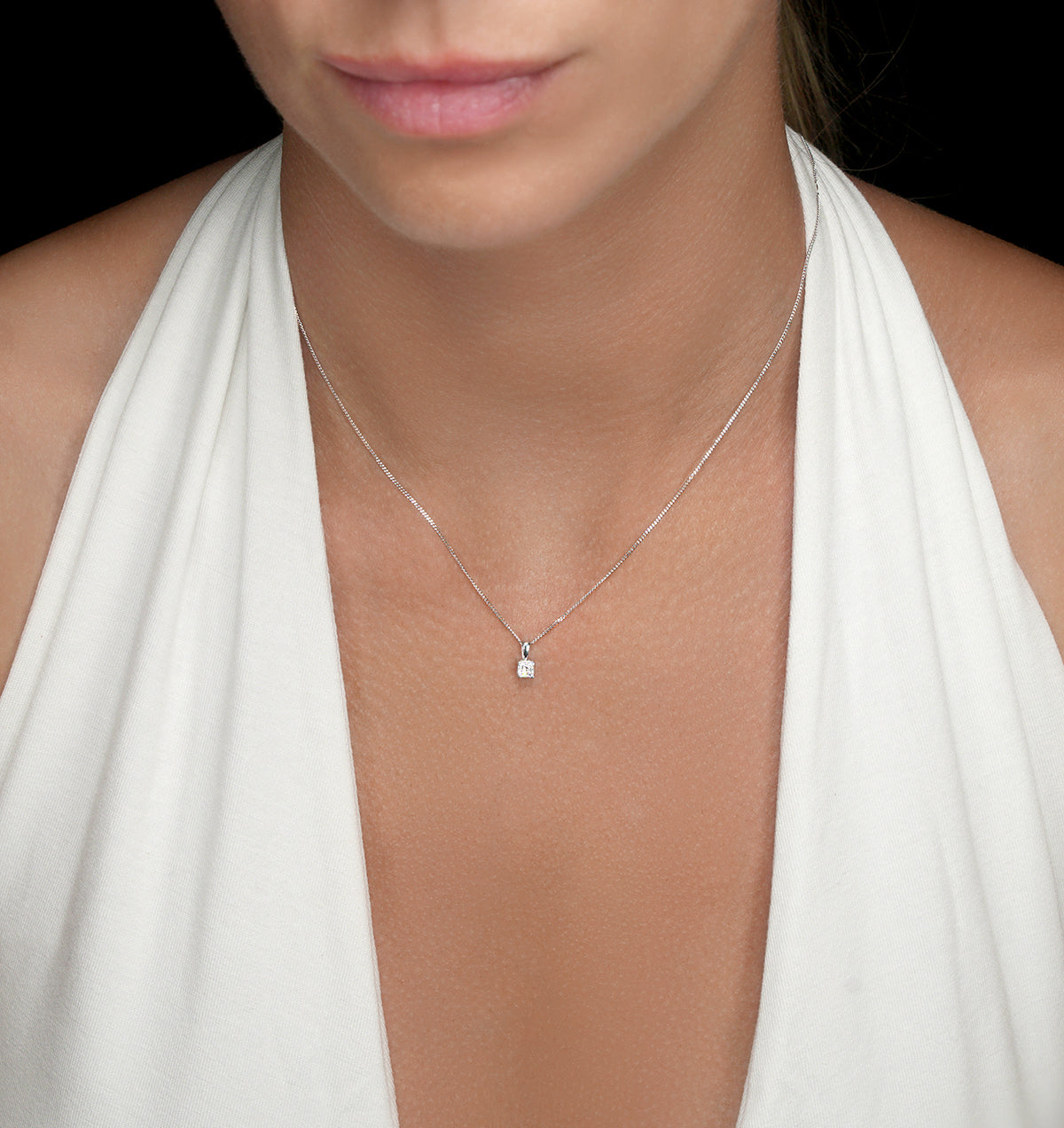 0.25ct Lab Diamond Princess Cut Solitaire Necklace in 9K White Gold